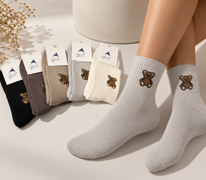 Набір 10 пар |Шкарпетки жіночі зимові "NiceSocks" І Махрові бавовняні І Ведмежа - Розмір: 36-40