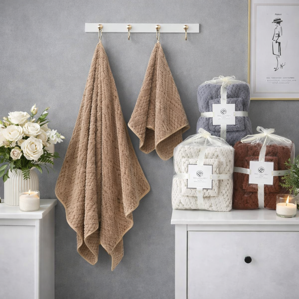 Набір рушників «Плюшка» з рельєфним візерунком типу "ромби", мікрофібра-травка, р. 140*70, 70*35