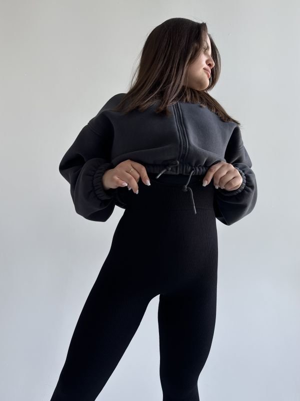 Лосини зі штрипкою через пальчик | Чорний | Рубчик | S/M